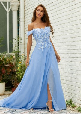 A-Line Chiffon Applique Off-the-Shoulder Sleeveless Sweep/Brush Train Prom Dresses WE31688447732
